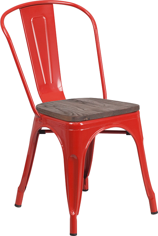Picture of Flash Furniture CH-31230-RED-WD-GG Red Metal Stackable Chair with Wood Seat, 33 x 18 x 20 in.