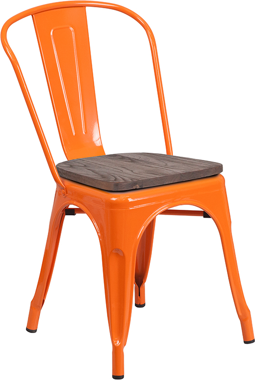 Picture of Flash Furniture CH-31230-OR-WD-GG Orange Metal Stackable Chair with Wood Seat, 33 x 18 x 20 in.