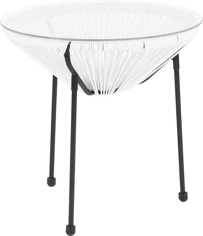 Picture of Flash Furniture TLH-094T-WHITE-GG Valencia Oval Comfort Series Take Ten White Rattan Table with Glass Top&#44; 19.25 x 19.75 x 19.75 in.