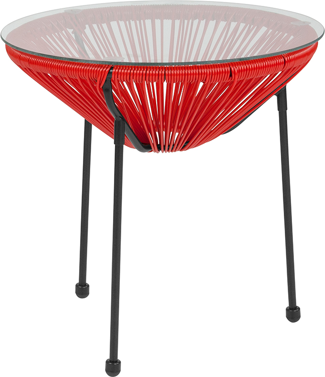 Picture of Flash Furniture TLH-094T-RED-GG Valencia Oval Comfort Series Take Ten Red Rattan Table with Glass Top&#44; 19.25 x 19.75 x 19.75 in.