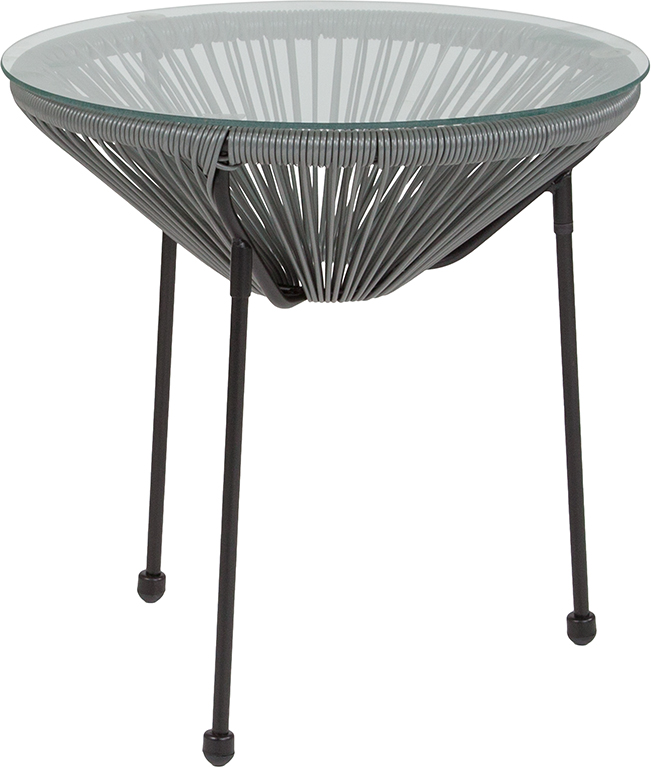 Picture of Flash Furniture TLH-094T-GREY-GG Valencia Oval Comfort Series Take Ten Grey Rattan Table with Glass Top&#44; 19.25 x 19.75 x 19.75 in.