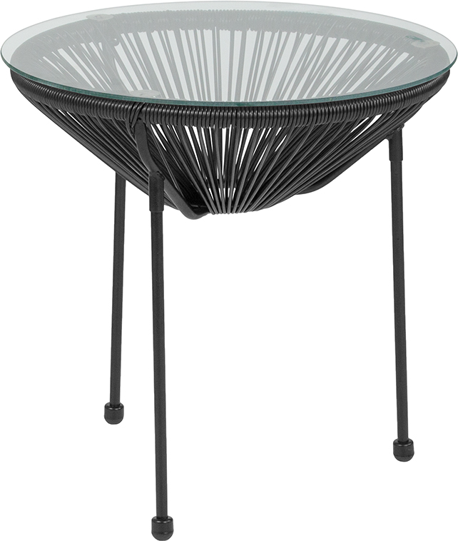 Picture of Flash Furniture TLH-094T-BLACK-GG Valencia Oval Comfort Series Take Ten Black Rattan Table with Glass Top&#44; 19.25 x 19.75 x 19.75 in.