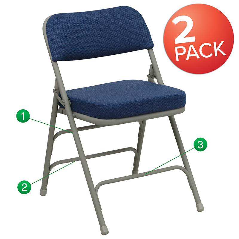 Picture of Flash Furniture 2-HA-MC320AF-NVY-GG Hercules Premium Curved Triple Braced & Double Hinged Navy Fabric Metal Folding Chair - Pack of 2