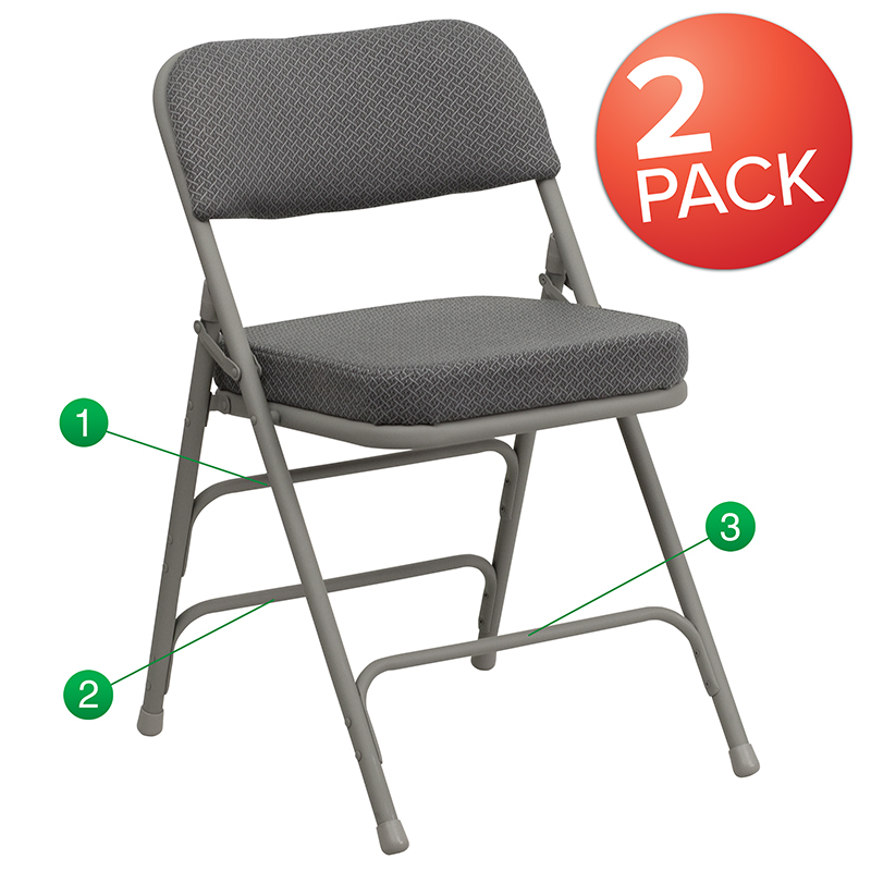 Picture of Flash Furniture 2-HA-MC320AF-GRY-GG Hercules Premium Curved Triple Braced & Double Hinged Gray Fabric Metal Folding Chair - Pack of 2