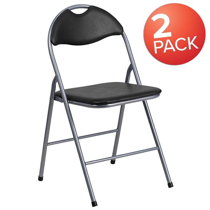 Picture of Flash Furniture 2-YB-YJ806H-GG Hercules Black Vinyl Metal Folding Chair with Carrying Handle - Pack of 2