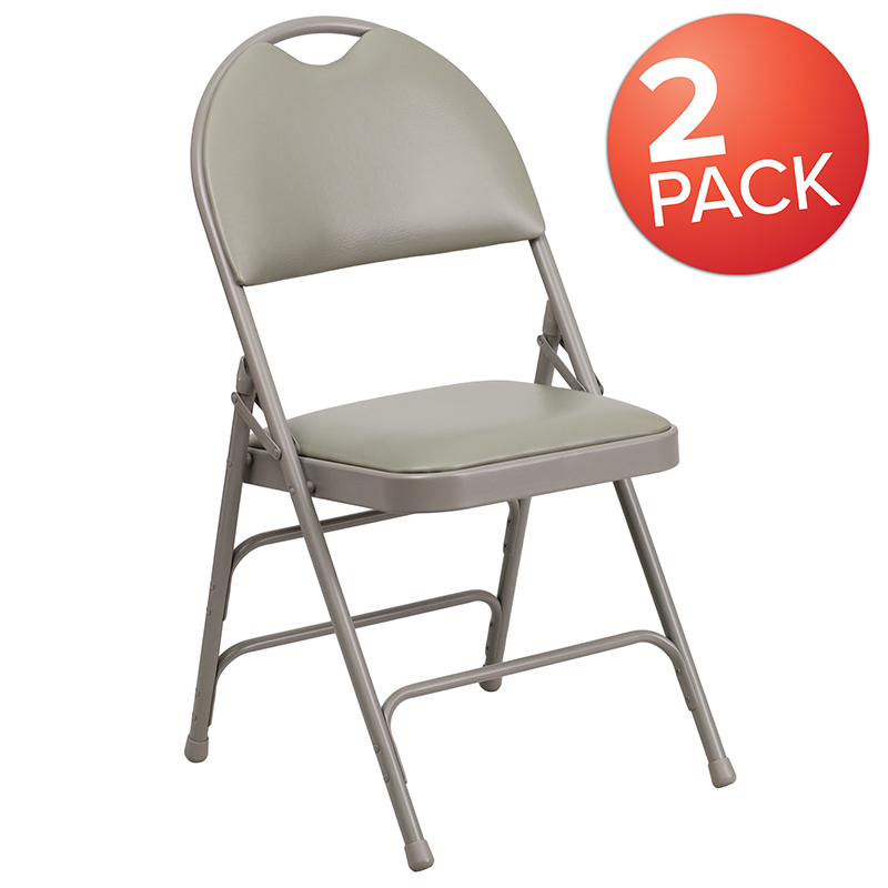 Picture of Flash Furniture 2-HA-MC705AV-3-GY-GG Hercules Ultra-Premium Triple Braced Gray Vinyl Metal Folding Chair with Easy-Carry Handle - Pack of 2