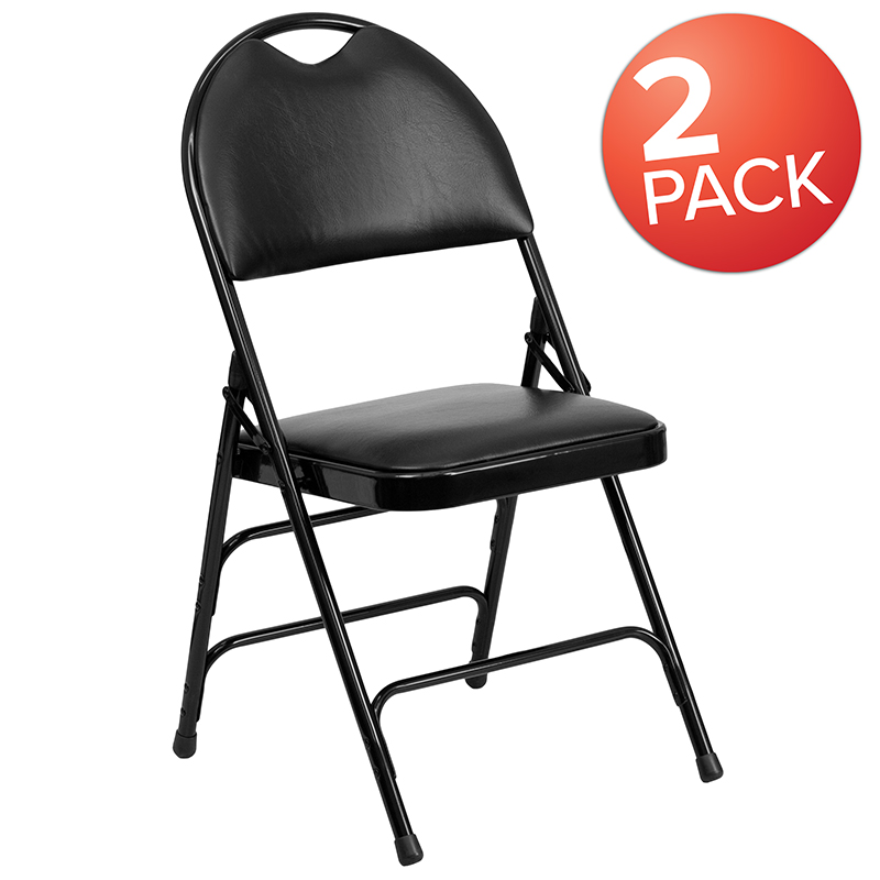 Picture of Flash Furniture 2-HA-MC705AV-3-BK-GG Hercules Ultra-Premium Triple Braced Black Vinyl Metal Folding Chair with Easy-Carry Handle - Pack of 2