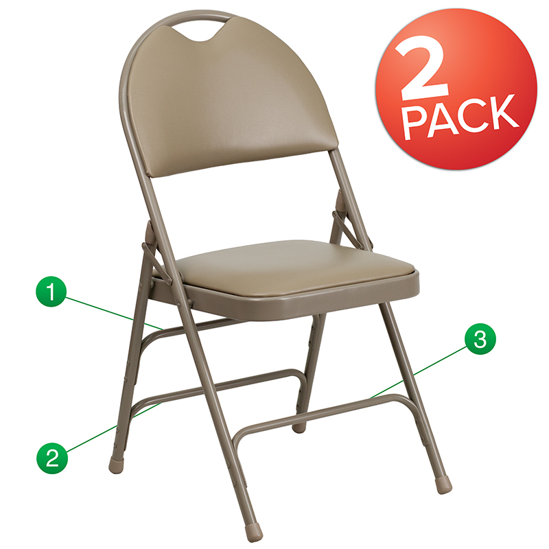 Picture of Flash Furniture 2-HA-MC705AV-3-BGE-GG Hercules Ultra-Premium Triple Braced Beige Vinyl Metal Folding Chair with Easy-Carry Handle - Pack of 2