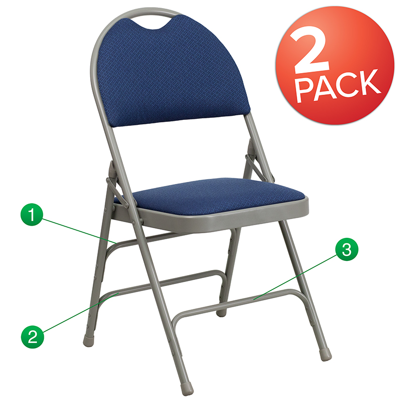 Picture of Flash Furniture 2-HA-MC705AF-3-NVY-GG Hercules Ultra-Premium Triple Braced Navy Fabric Metal Folding Chair with Easy-Carry Handle - Pack of 2