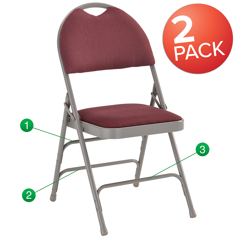 Picture of Flash Furniture 2-HA-MC705AF-3-BY-GG Hercules Ultra-Premium Triple Braced Burgundy Fabric Metal Folding Chair with Easy-Carry Handle - Pack of 2
