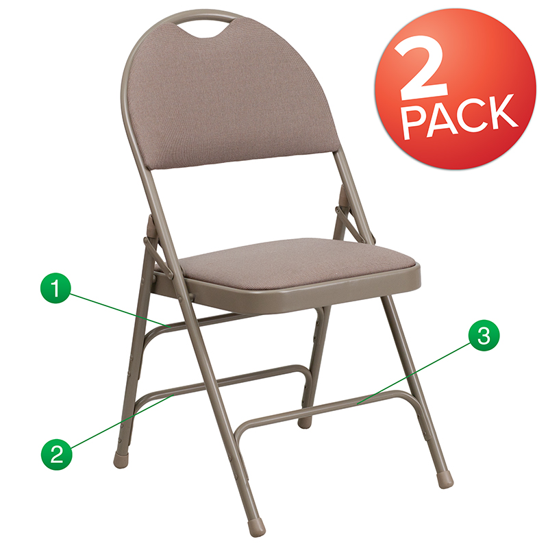 Picture of Flash Furniture 2-HA-MC705AF-3-BGE-GG Hercules Ultra-Premium Triple Braced Beige Fabric Metal Folding Chair with Easy-Carry Handle - Pack of 2