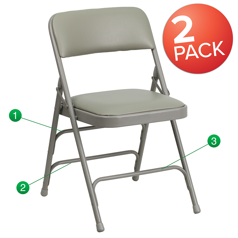 Picture of Flash Furniture 2-HA-MC309AV-GY-GG Hercules Curved Triple Braced & Double Hinged Gray Vinyl Metal Folding Chair - Pack of 2
