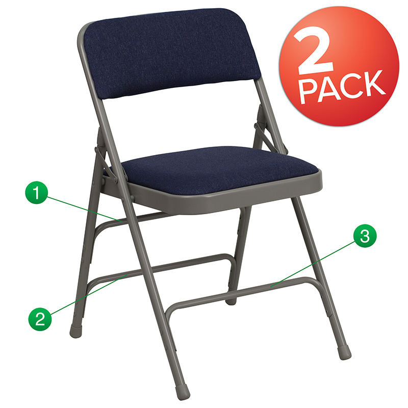 Picture of Flash Furniture 2-HA-MC309AF-NVY-GG Hercules Curved Triple Braced & Double Hinged Navy Fabric Metal Folding Chair - Pack of 2