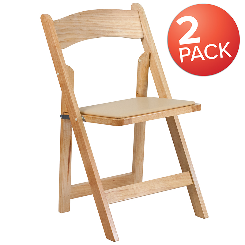 Picture of Flash Furniture 2-XF-2903-NAT-WOOD-GG Hercules Natural Wood Folding Chair with Vinyl Padded Seat - Pack of 2