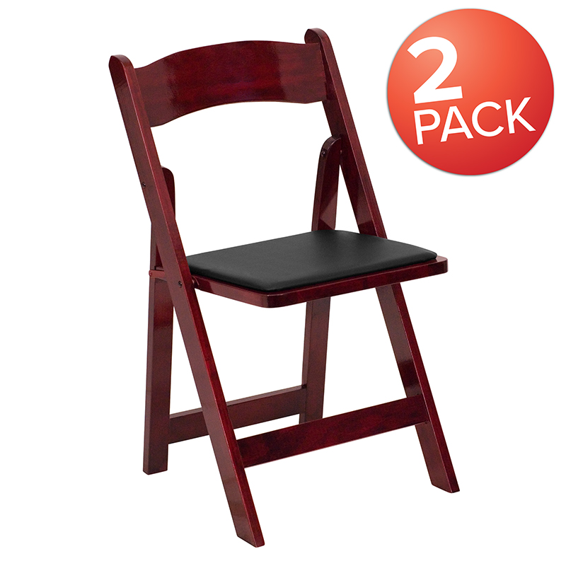Picture of Flash Furniture 2-XF-2903-MAH-WOOD-GG Hercules Mahogany Wood Folding Chair with Vinyl Padded Seat - Pack of 2