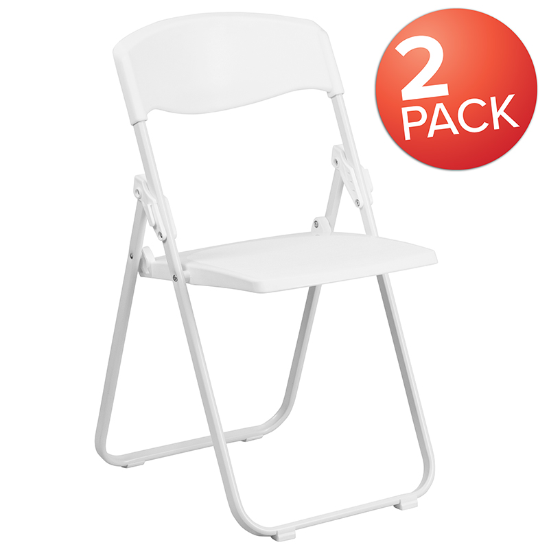 Picture of Flash Furniture 2-RUT-I-WHITE-GG Hercules 880 lbs Capacity Heavy Duty White Plastic Folding Chair with Built-in Ganging Brackets - Pack of 2