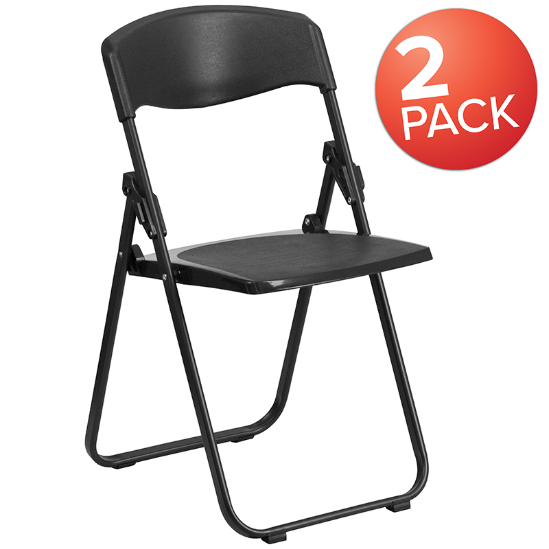 Picture of Flash Furniture 2-RUT-I-BLACK-GG Hercules 880 lbs Capacity Heavy Duty Black Plastic Folding Chair with Built-in Ganging Brackets - Pack of 2