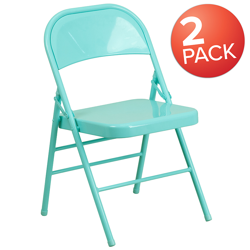 Picture of Flash Furniture 2-HF3-TEAL-GG Hercules Colorburst Tantalizing Teal Triple Braced & Double Hinged Metal Folding Chair - Pack of 2