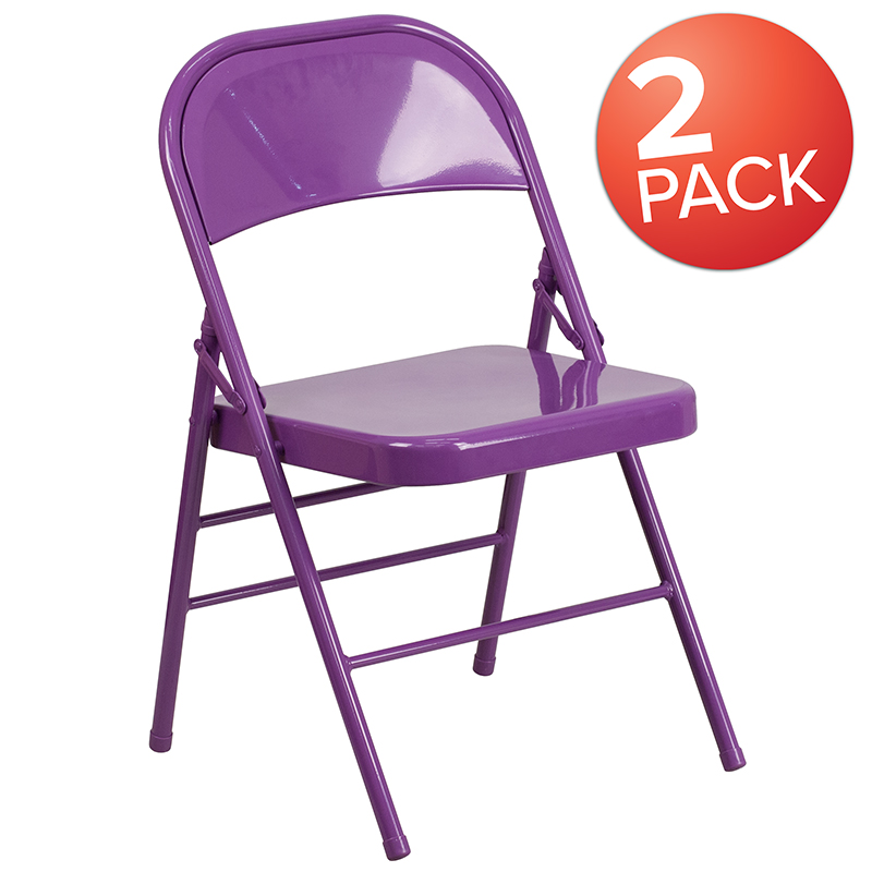 Picture of Flash Furniture 2-HF3-PUR-GG Hercules Colorburst Impulsive Purple Triple Braced & Double Hinged Metal Folding Chair - Pack of 2