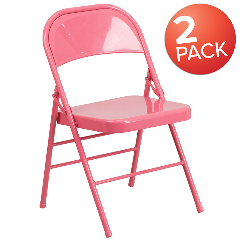 Picture of Flash Furniture 2-HF3-PINK-GG Hercules Colorburst Bubblegum Pink Triple Braced & Double Hinged Metal Folding Chair - Pack of 2