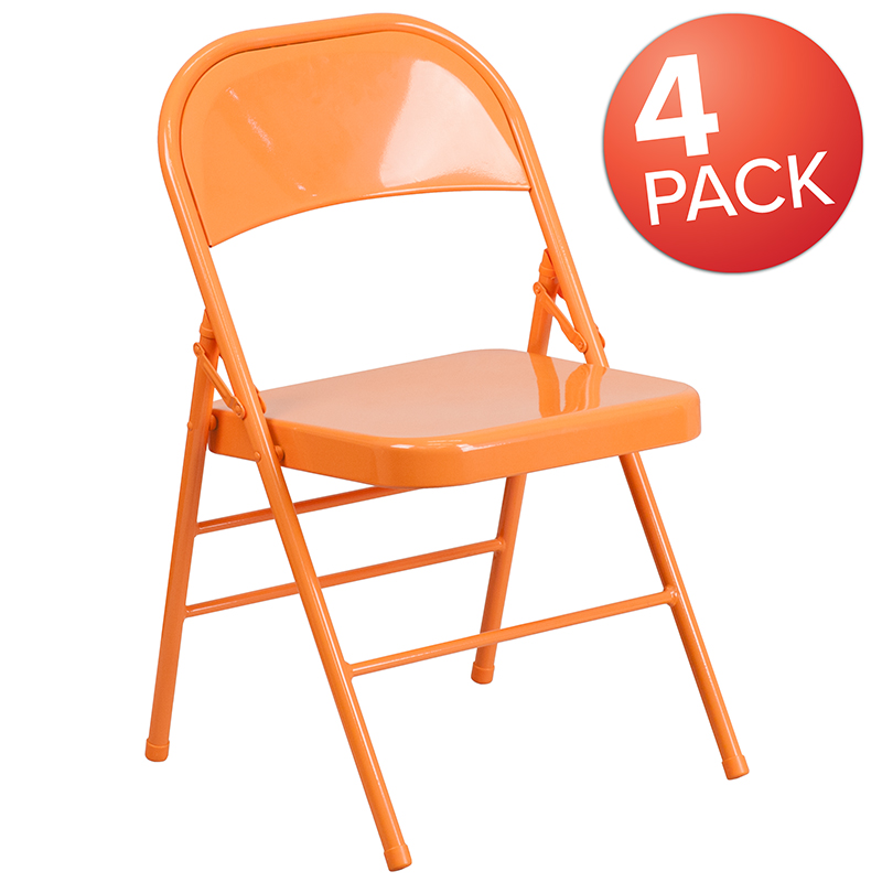 Picture of Flash Furniture 2-HF3-ORANGE-GG Hercules Colorburst Orange Marmalade Triple Braced & Double Hinged Metal Folding Chair - Pack of 2