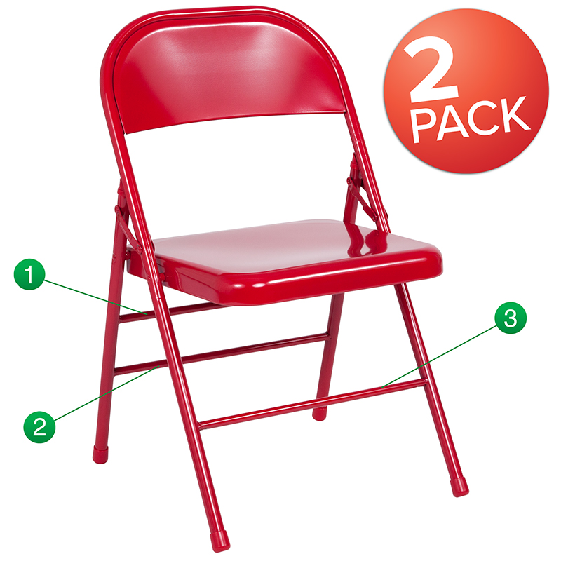 Picture of Flash Furniture 2-HF3-MC-309AS-RED-GG Hercules Triple Braced & Double Hinged Red Metal Folding Chair - Pack of 2