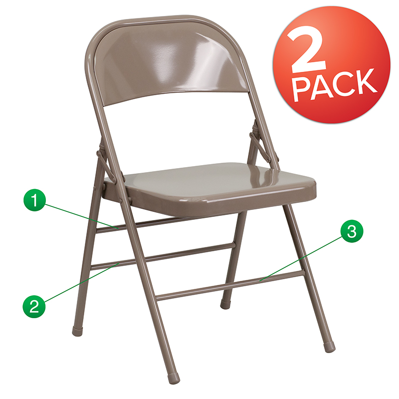 Picture of Flash Furniture 2-HF3-MC-309AS-BGE-GG Hercules Triple Braced & Double Hinged Beige Metal Folding Chair - Pack of 2