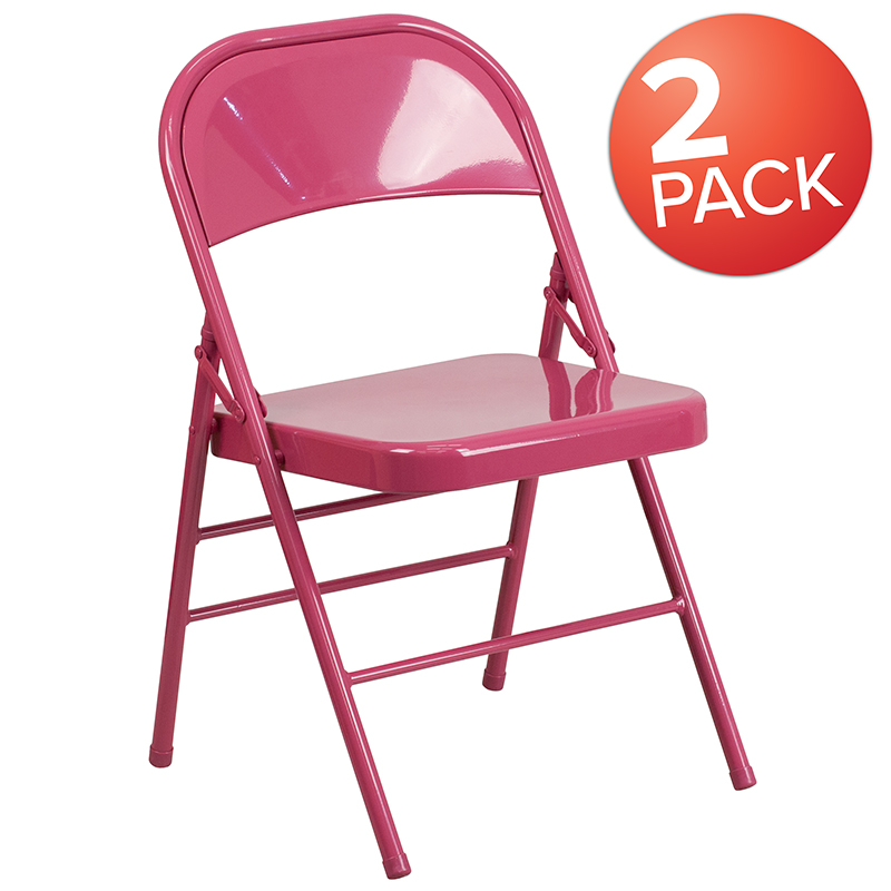 Picture of Flash Furniture 2-HF3-FUCHSIA-GG Hercules Colorburst Shockingly Fuchsia Triple Braced & Double Hinged Metal Folding Chair - Pack of 2