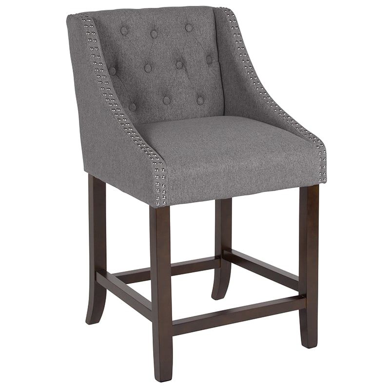 CH-182020-T-24-DKGY-F-GG 24 in. Carmel High Transitional Tufted Walnut Counter Height Stool with Accent Nail Trim in Dark Gray Fabric -  Flash Furniture