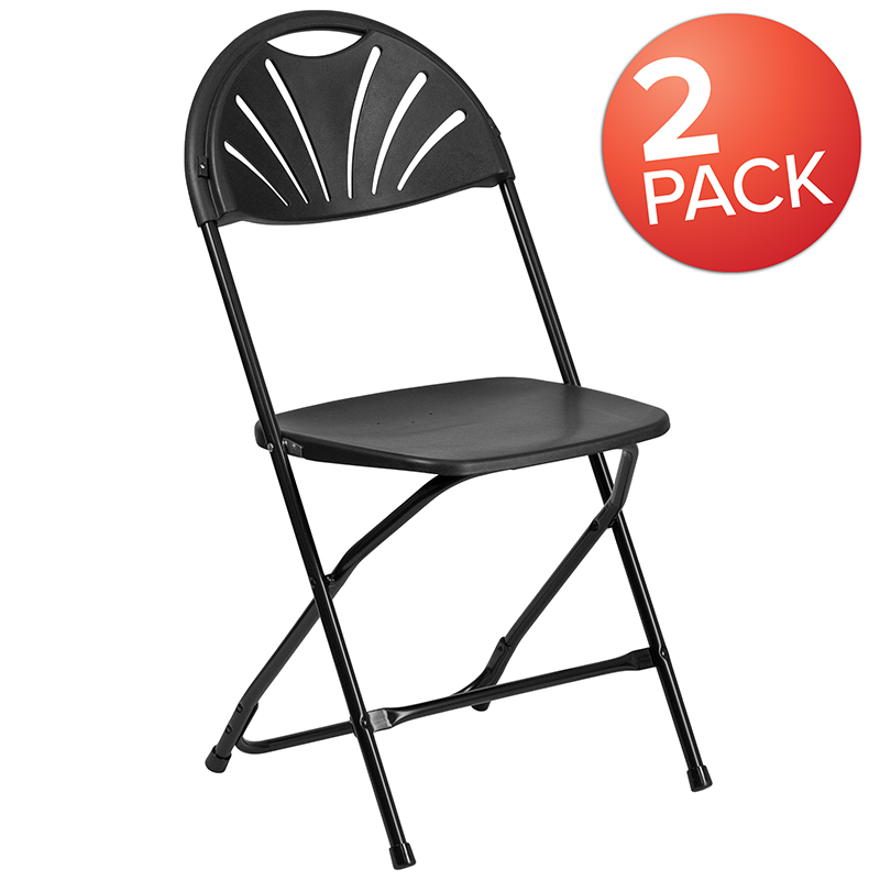 Picture of Flash Furniture 2-LE-L-4-BK-GG Hercules 650 lbs Black Plastic Fan Back Folding Chair - Pack of 2