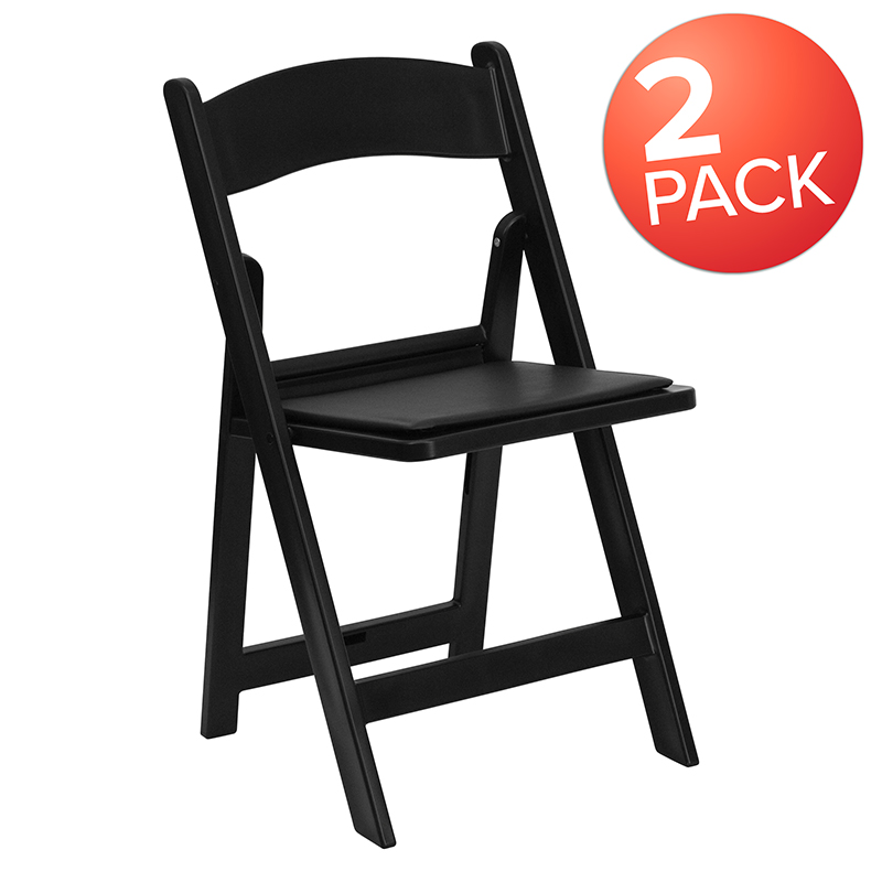 Picture of Flash Furniture 2-LE-L-1-BLACK-GG Hercules 1000 lbs Black Resin Folding Chair with Black Vinyl Padded Seat - Pack of 2