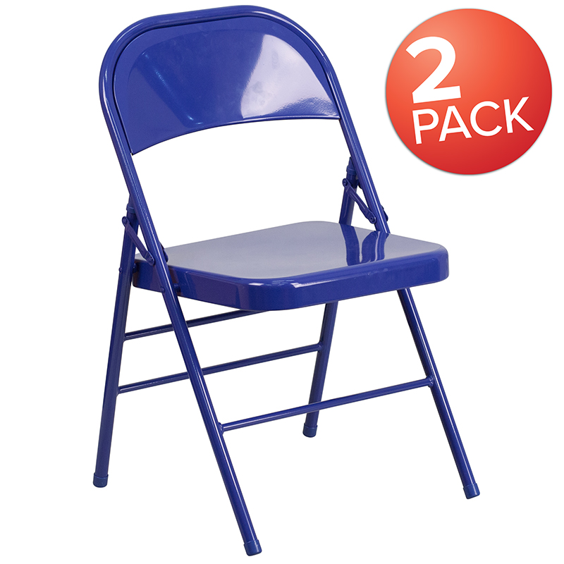 Picture of Flash Furniture 2-HF3-BLUE-GG Hercules Colorburst Cobalt Blue Triple Braced & Double Hinged Metal Folding Chair - Pack of 2