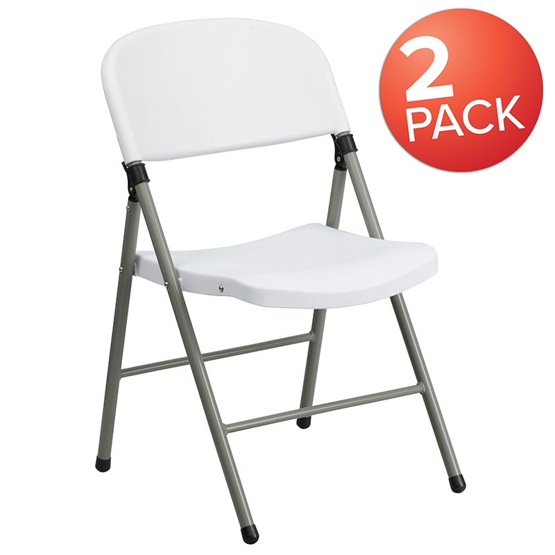 Picture of Flash Furniture 2-DAD-YCD-70-WH-GG Hercules 330 lbs White Plastic Folding Chair with Gray Frame - Pack of 2
