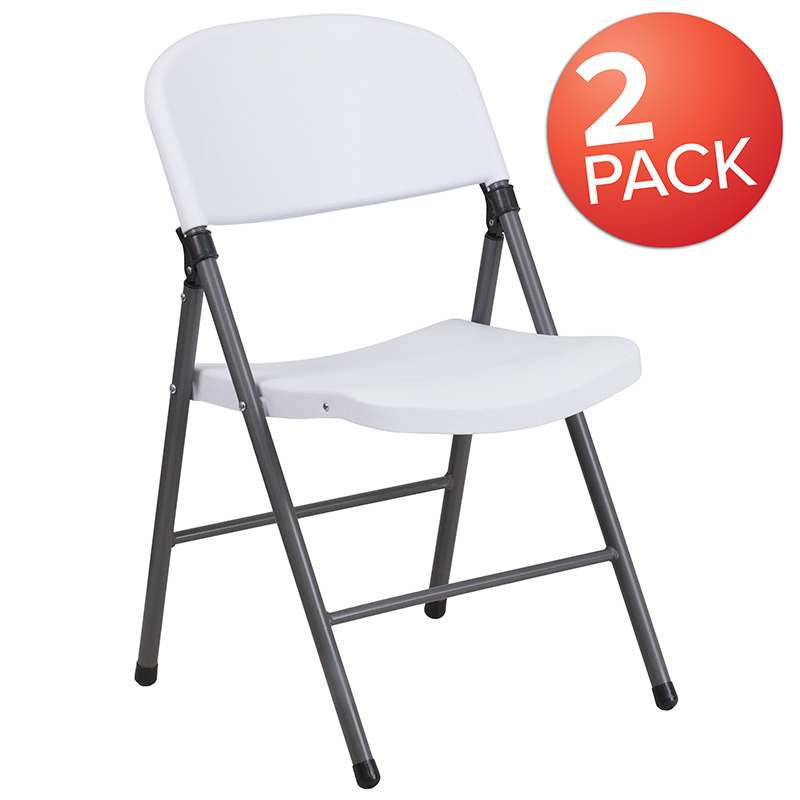 Picture of Flash Furniture 2-DAD-YCD-50-WH-GG Hercules 330 lbs Granite White Plastic Folding Chair with Charcoal Frame - Pack of 2