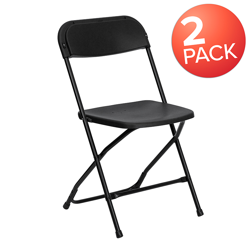 Picture of Flash Furniture 2-LE-L-3-BK-GG Hercules 650 lbs Premium Black Plastic Folding Chair - Pack of 2