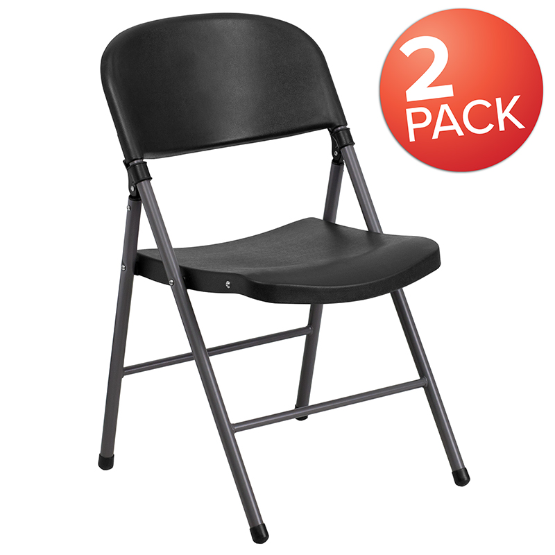 Picture of Flash Furniture 2-DAD-YCD-50-GG Hercules 330 lbs Black Plastic Folding Chair with Charcoal Frame - Pack of 2