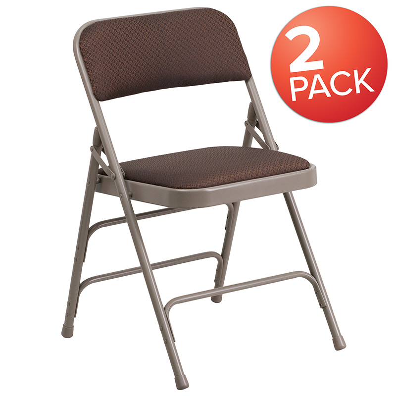 Picture of Flash Furniture 2-AW-MC309AF-BRN-GG Hercules Curved Triple Braced & Double Hinged Brown Patterned Fabric Metal Folding Chair - Pack of 2