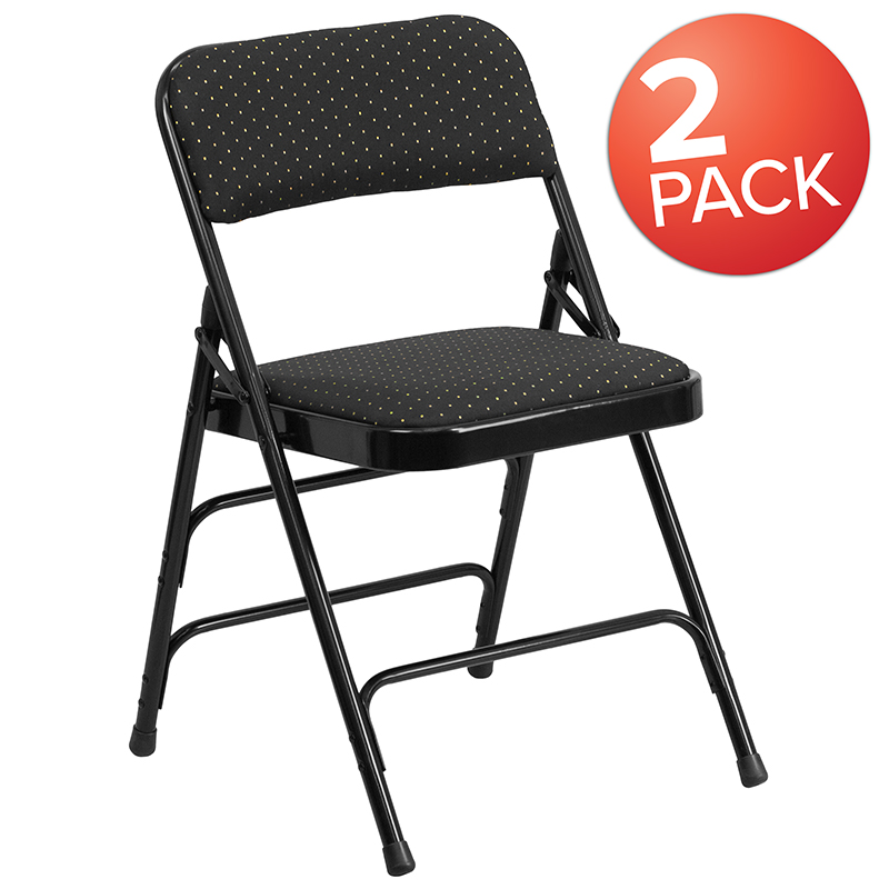 Picture of Flash Furniture 2-AW-MC309AF-BLK-GG Hercules Curved Triple Braced & Double Hinged Black Patterned Fabric Metal Folding Chair - Pack of 2