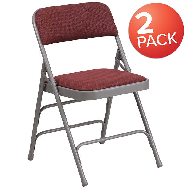 Picture of Flash Furniture 2-AW-MC309AF-BG-GG Hercules Curved Triple Braced & Double Hinged Burgundy Patterned Fabric Metal Folding Chair - Pack of 2