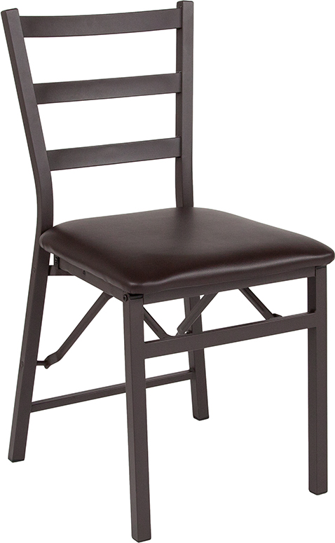 Picture of Flash Furniture CY-180841-GG Hercules Brown Folding Ladder Back Metal Chair with Brown Vinyl Seat