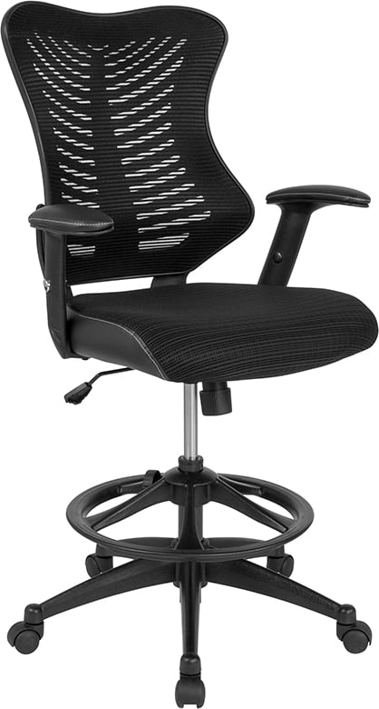 High Back Mesh Drafting Chair - Black - Adjustable Arms - Ergonomic Design