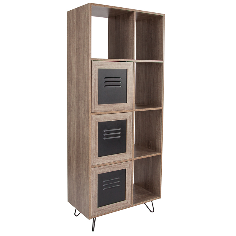 Picture of Flash Furniture NAN-JN-21804B-GG 63 in. Woodridge Collection 5 Cube Storage Organizer Bookcase with Metal Cabinet Doors in Rustic Wood Grain Finish