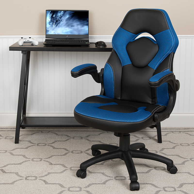 Ergonomic Gaming Chair - Blue & Black - Adjustable Height - Lumbar Support