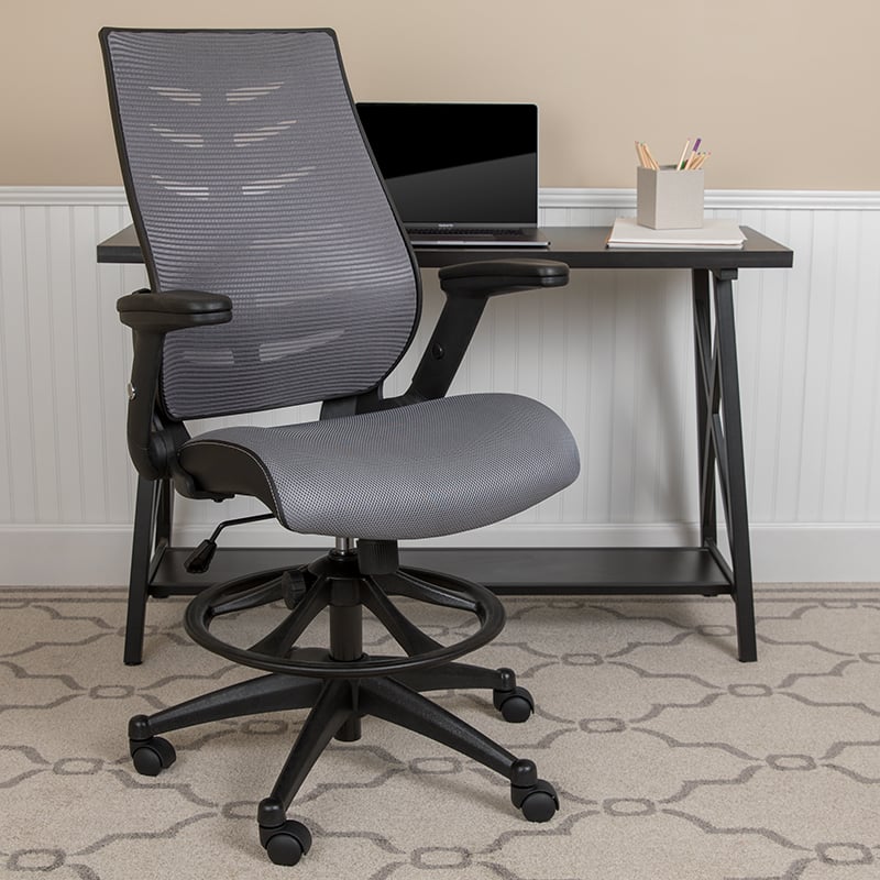 High Back Ergonomic Drafting Chair - Dark Gray - Adjustable Foot Ring