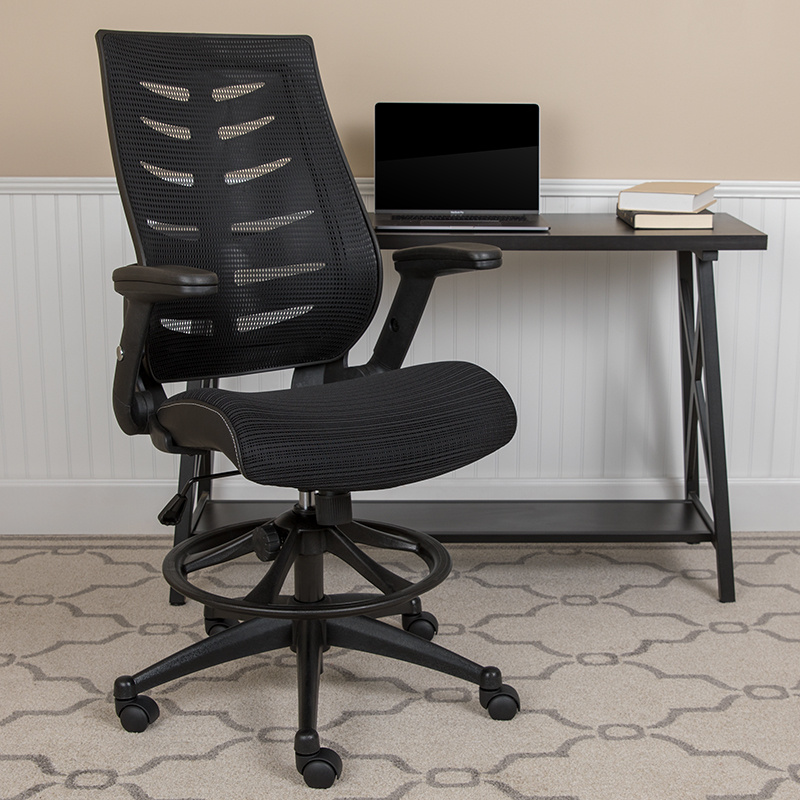 High Back Ergonomic Drafting Chair - Black - Adjustable Height - Lumbar Support