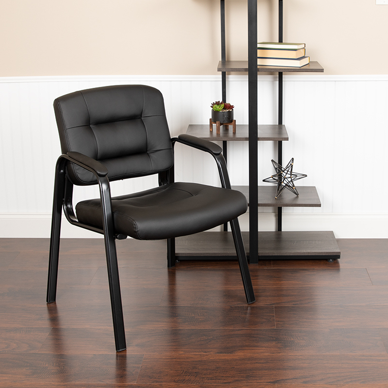 LeatherSoft Executive Reception Chair - Black - 25.75 in. - Durable Metal Frame