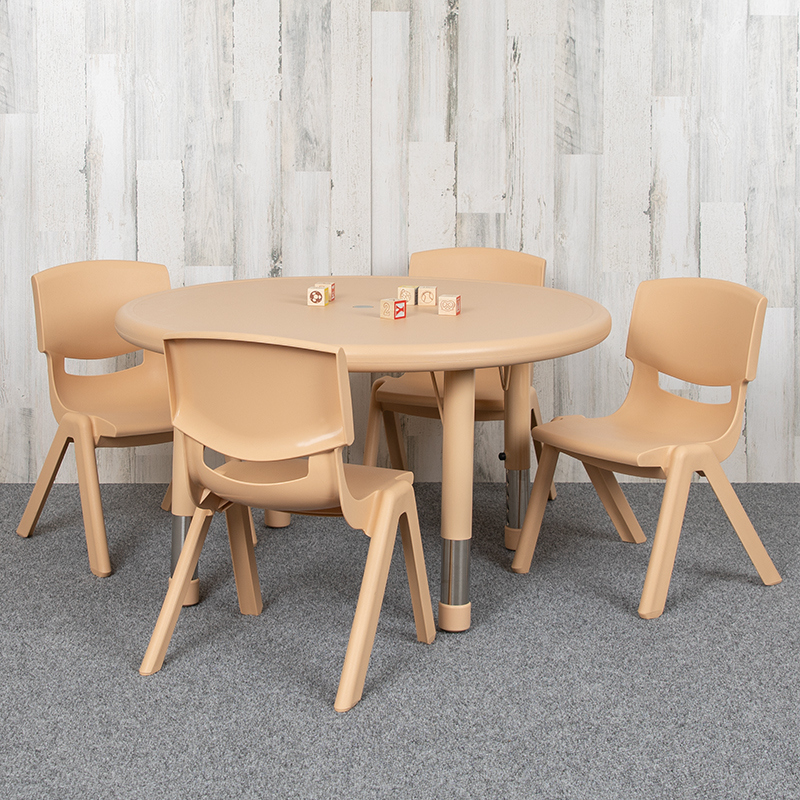 Picture of Flash Furniture YU-YCX-0073-2-ROUND-TBL-NAT-E-GG 33 in. Round Plastic Height Adjustable Activity Table Set with 4 Chairs&#44; Natural Color
