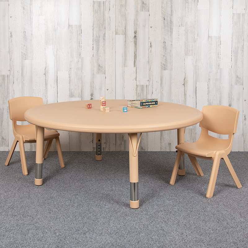 Picture of Flash Furniture YU-YCX-0053-2-ROUND-TBL-NAT-R-GG 45 in. Round Plastic Height Adjustable Activity Table Set with 2 Chairs&#44; Natural Color