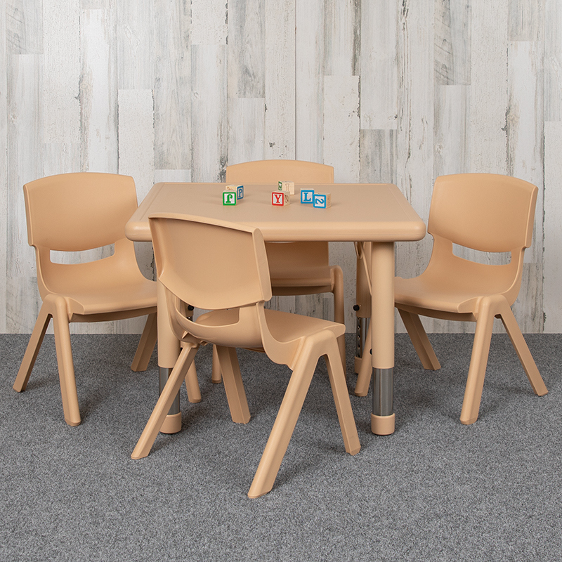 Picture of Flash Furniture YU-YCX-0023-2-SQR-TBL-NAT-E-GG 24 in. Square Plastic Height Adjustable Activity Table Set with 4 Chairs&#44; Natural Color