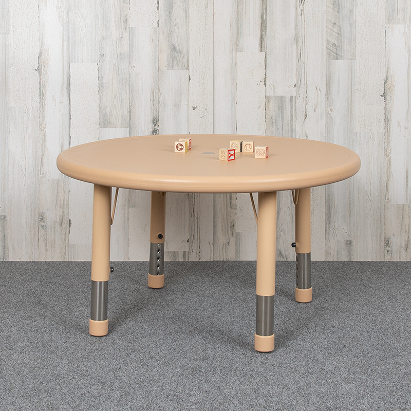 Picture of Flash Furniture YU-YCX-007-2-ROUND-TBL-NAT-GG 33 in. Round Plastic Height Adjustable Activity Table&#44; Natural Color